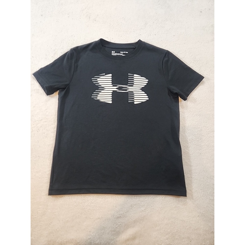 Under Armour T-Shirt Boys Size Youth Medium HeatGear Short Sleeve  Black‎ Logo M